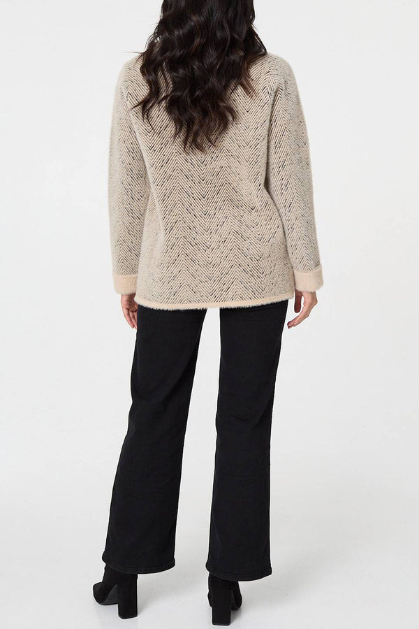 BEIGE | Chevron Texture Oversized Shacket