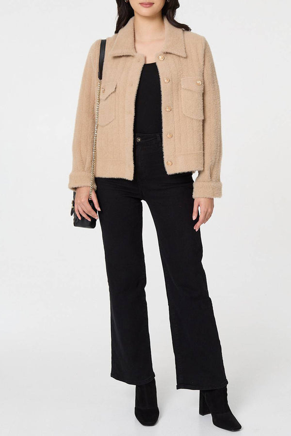 BEIGE | Soft Textured Button Front Boxy Shacket