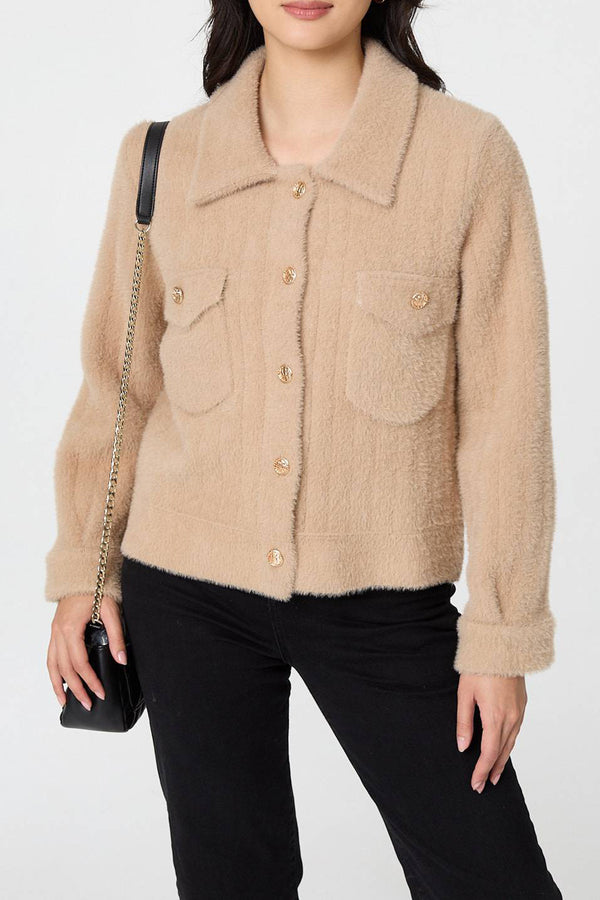 BEIGE | Soft Textured Button Front Boxy Shacket