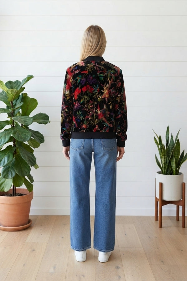 Printed Long Sleeve Zip Front Jacket| MULTI BLACK