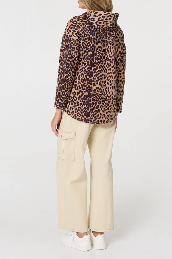 MULTI BEIGE | Animal Print Hooded Zip-Up Jacket