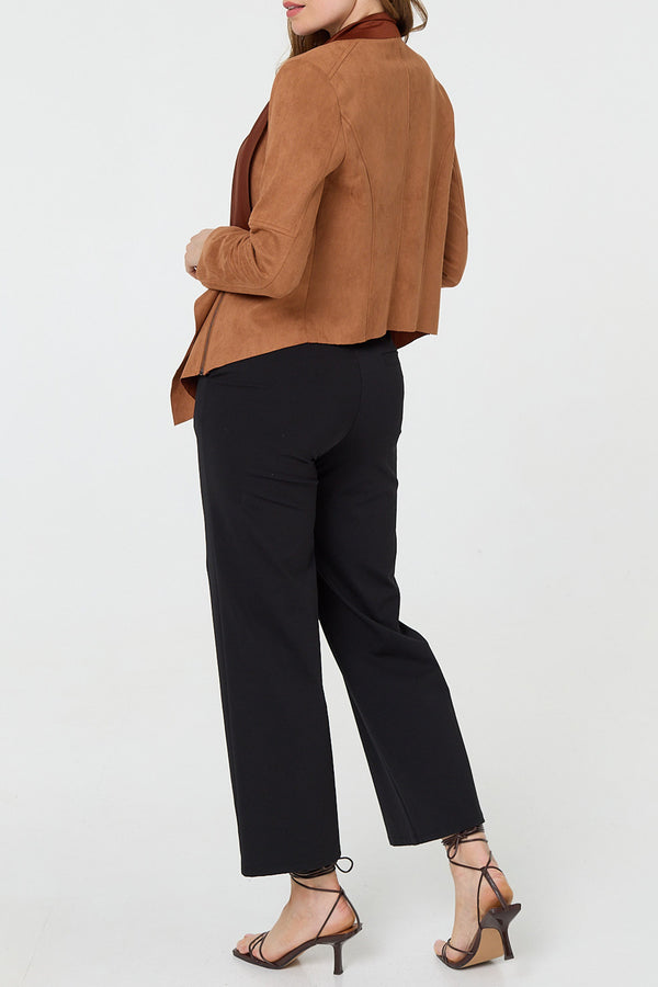 TAN| Contrast Lining Cropped Waterfall Jacket