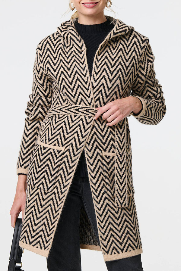 MULTI BEIGE | Chevron Hooded Cardigan