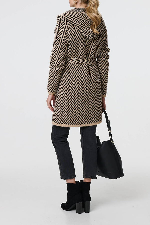 MULTI BEIGE | Chevron Hooded Cardigan