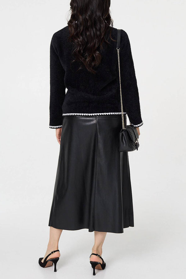 BLACK | Contrast Stitch Trim Fitted Knit Jacket