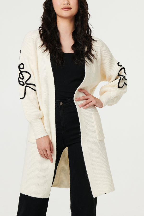 CREAM | Floral Stitch Detail Longline Cardigan