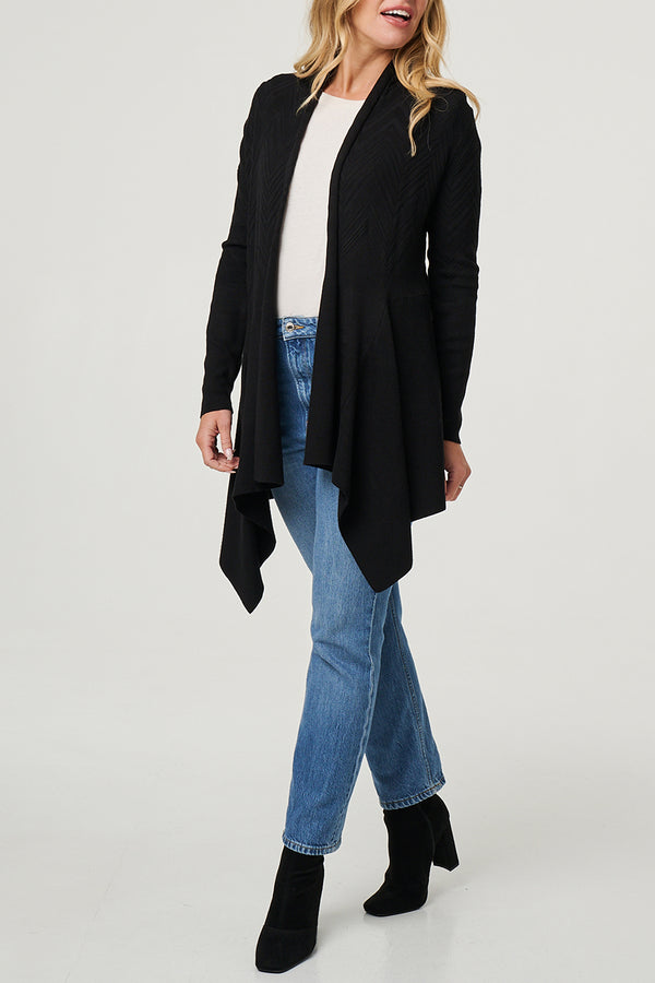 BLACK | Longline Knit Texture Waterfall Cardigan