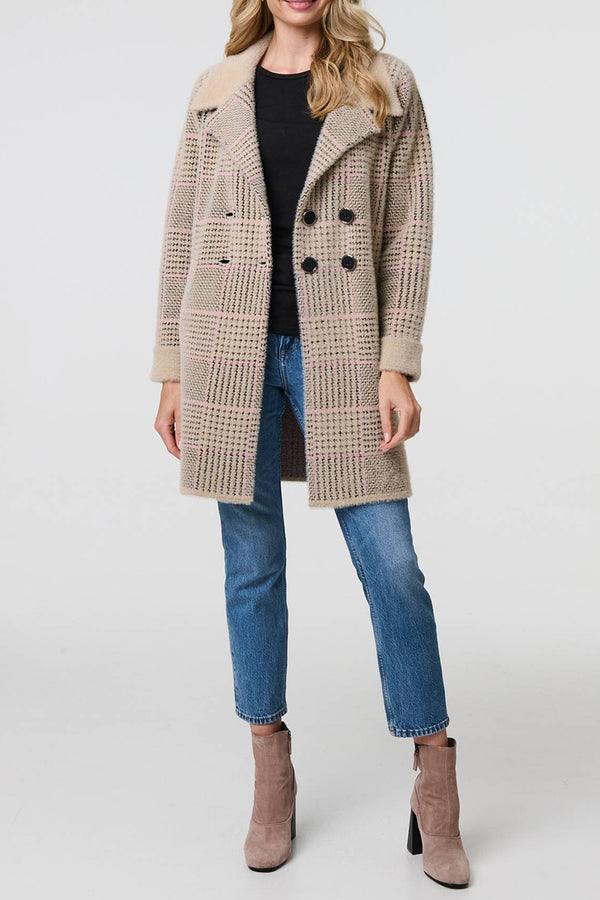 MULTI BEIGE | Checked Double Breasted Soft Trench Coat