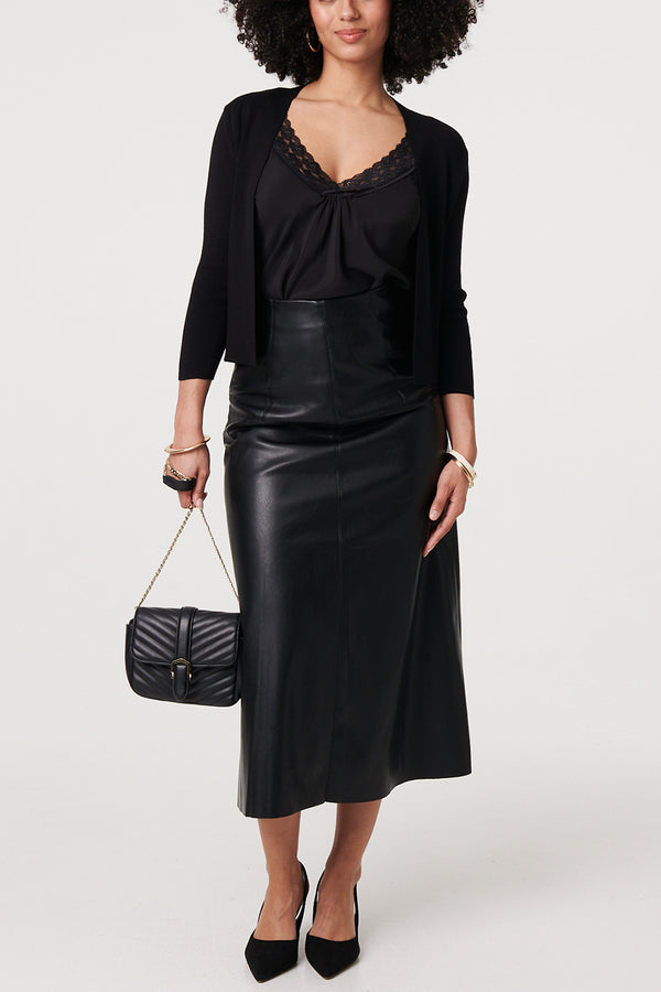 BLACK| 3/4 Sleeve Open Front Cropped Cardigan