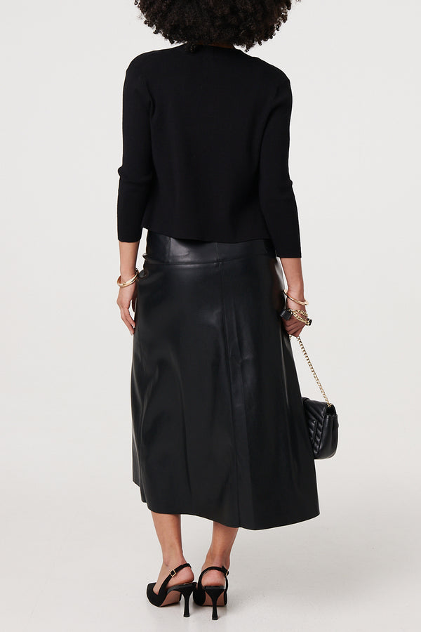 BLACK| 3/4 Sleeve Open Front Cropped Cardigan