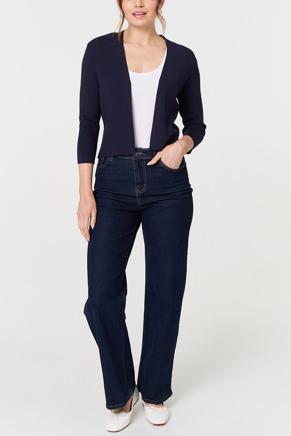 NAVY| 3/4 Sleeve Open Front Cropped Cardigan