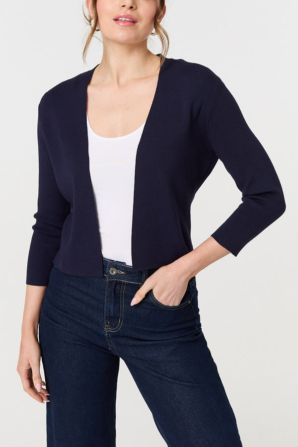 NAVY| 3/4 Sleeve Open Front Cropped Cardigan