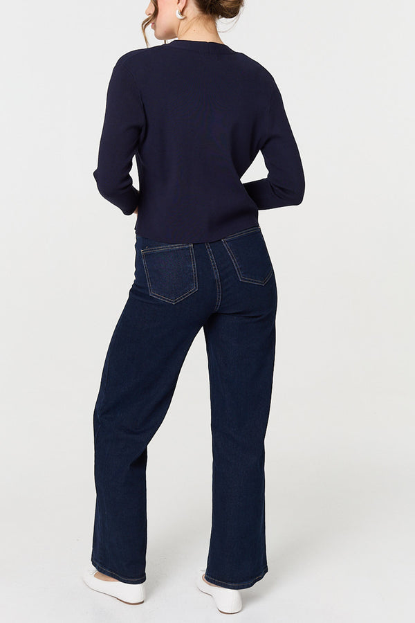 NAVY| 3/4 Sleeve Open Front Cropped Cardigan