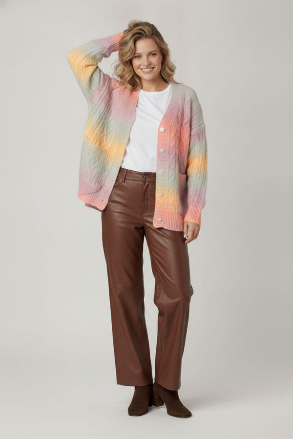 Rainbow Print Relaxed Cardigan| MULTI PINK