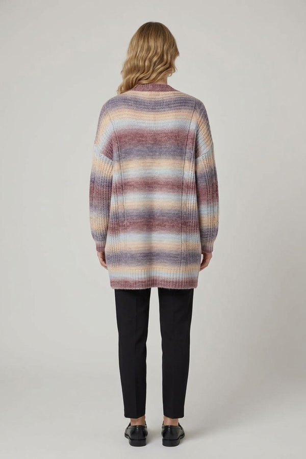 Stripe Texture Longline Relaxed Cardigan| CHOCOLATE