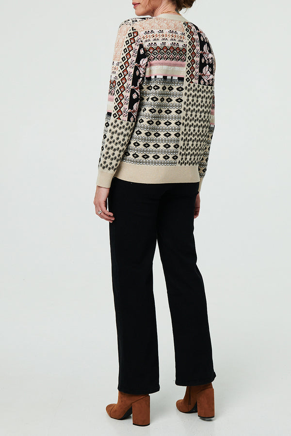 MULTI CREAM | Patchwork Print Long Sleeve Cardigan