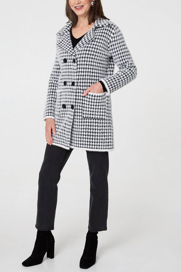 MULTI BLACK| Checked Double Breasted Button Up Jacket