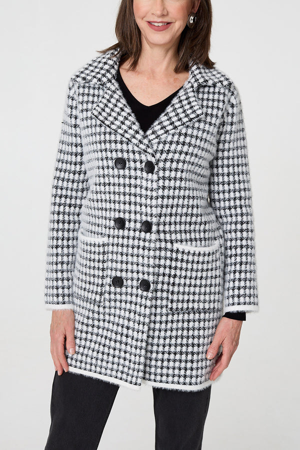 MULTI BLACK| Checked Double Breasted Button Up Jacket