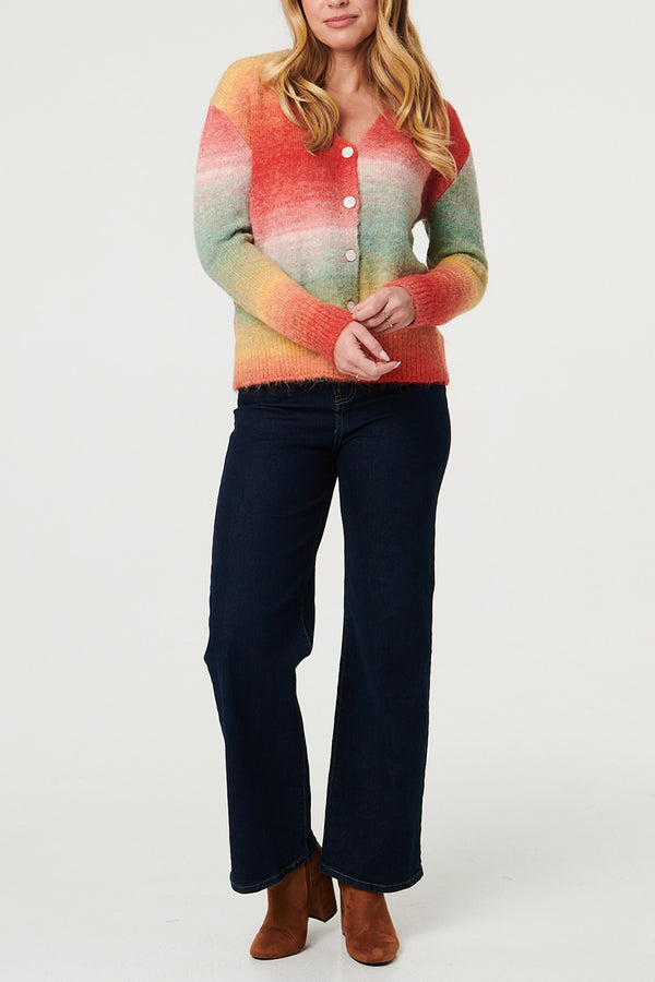 Multi Red | Ombre Print Drop Shoulder Cardigan