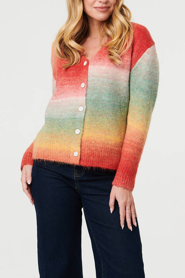 Multi Red | Ombre Print Drop Shoulder Cardigan