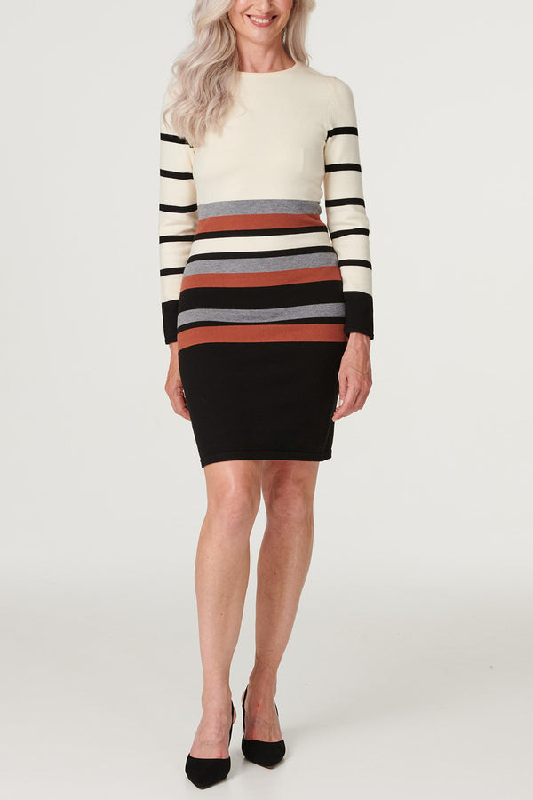 Multi Black ---Striped Bodycon Knit Dress