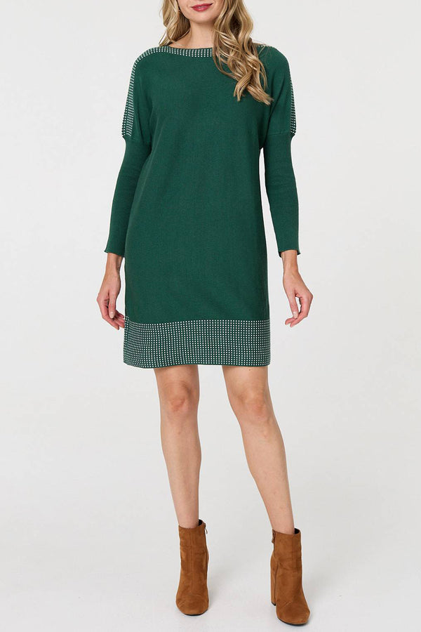 GREEN| Geo Print Long Sleeve Short Jumper Dress