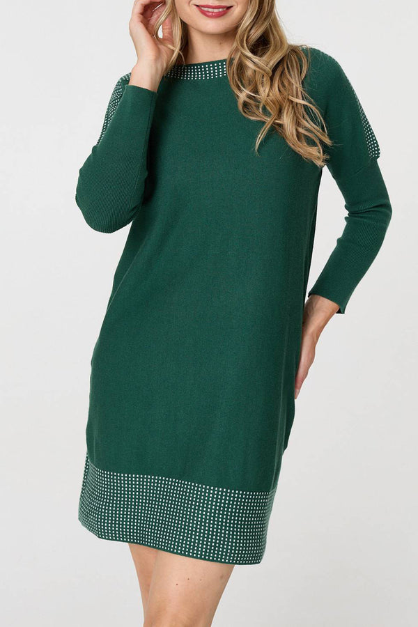 GREEN| Geo Print Long Sleeve Short Jumper Dress