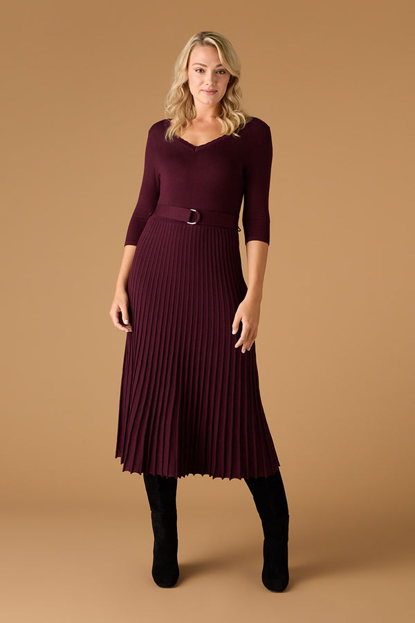 Berry | Pleated Midi Knit Dress