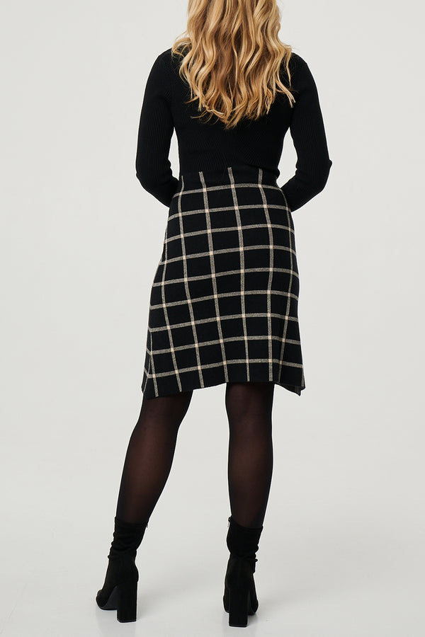 BLACK| Checked Print Knee Length Knit Dress