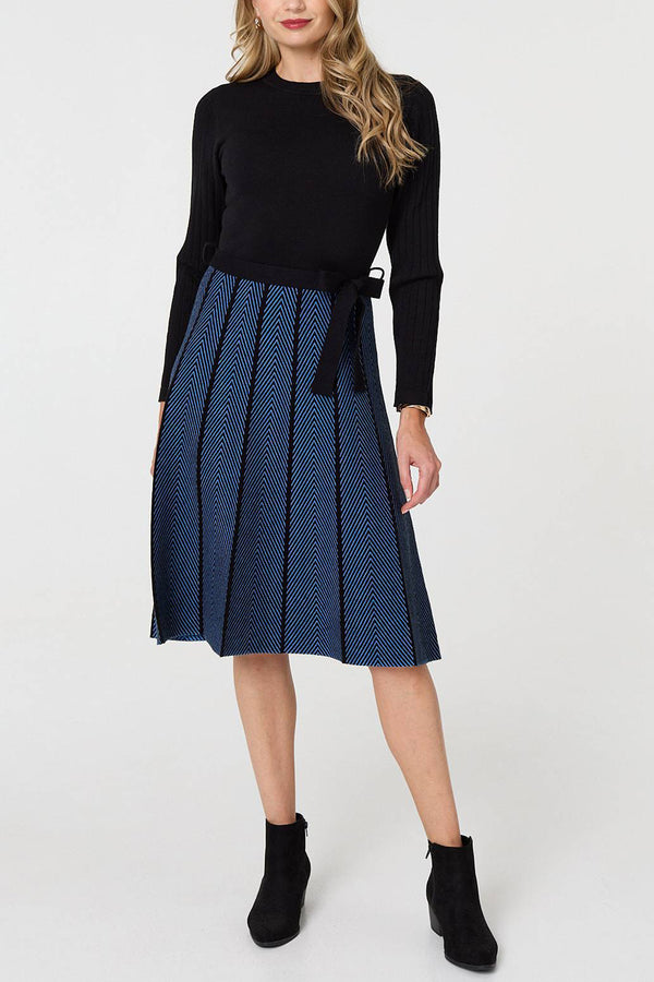 BLUE | Chevron Print Knee Length Jumper Dress