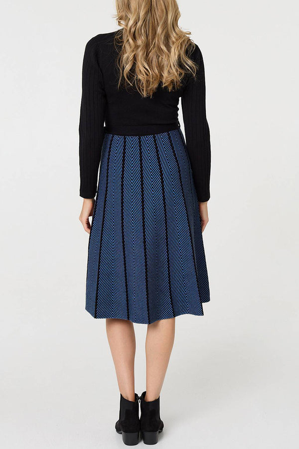 BLUE | Chevron Print Knee Length Jumper Dress