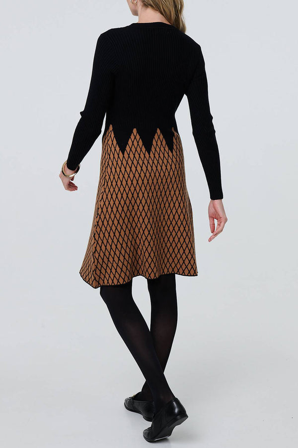 BLACK | Checked Long Sleeve Short Jumper Dress