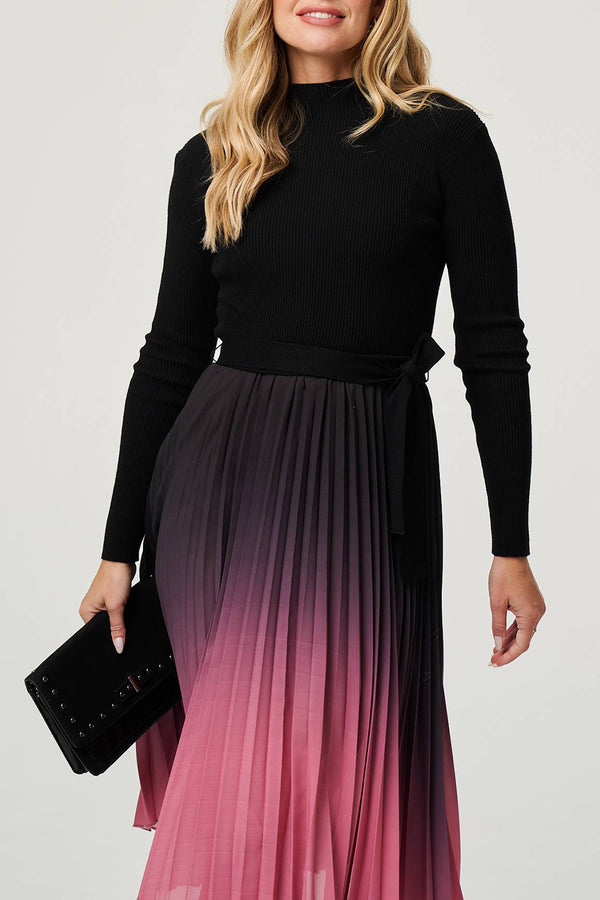 BLACK | Ombre Pleated Jumper Knee Length Dress