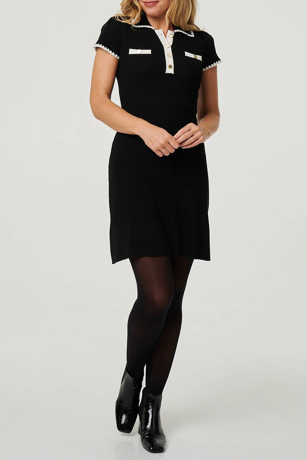 BLACK| Polo Collar Knitted Shift Dress