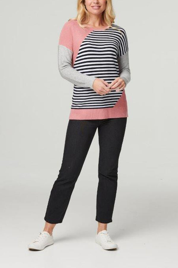Multi Pink | Striped Colour Block Knit Jumper