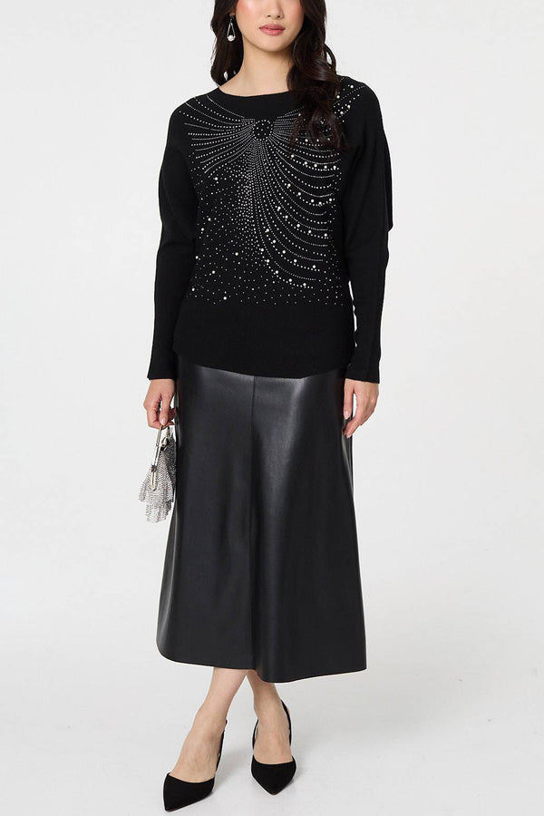 BLACK| Sparkle Front Batwing Sleeve Jumper