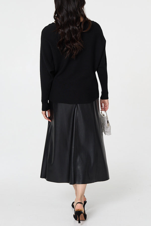 BLACK| Sparkle Front Batwing Sleeve Jumper