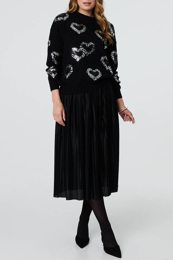 BLACK | Sequin Heart Embellished Knit Jumper