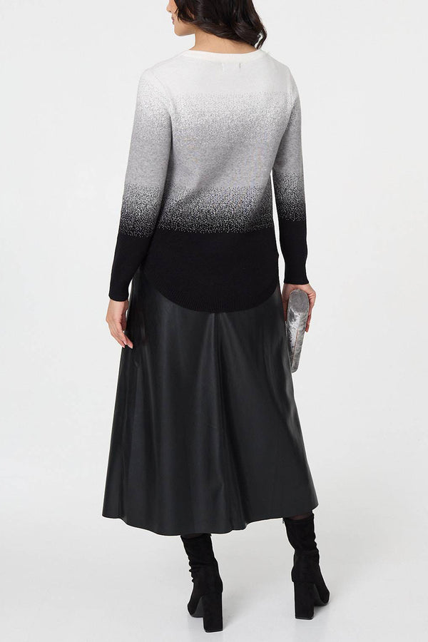 MULTI GREY| Ombre Print Long Sleeve Slim Jumper