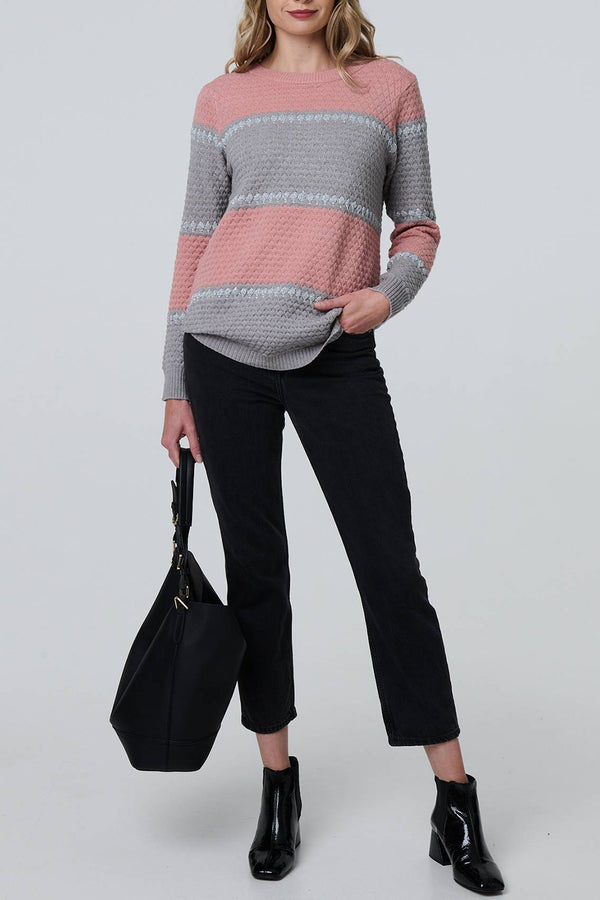 MULTI PINK | Striped Texture Long Sleeve Jumper