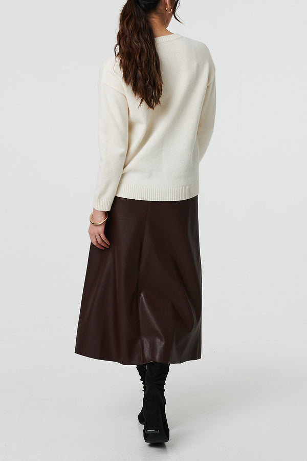 IVORY | Sequin Floral Print Long Sleeve Jumper