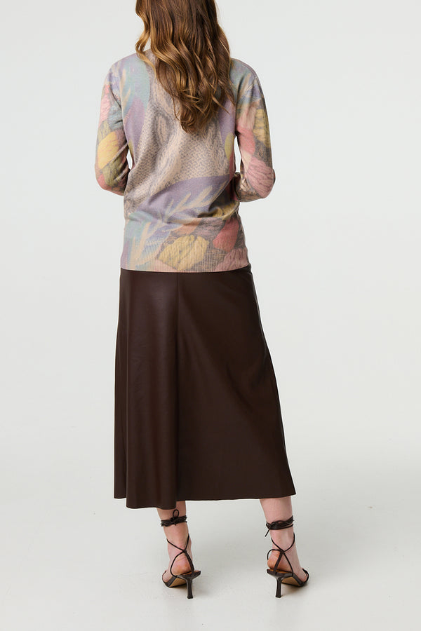 MULTI BEIGE | Printed Long Sleeve Relaxed Knit Top