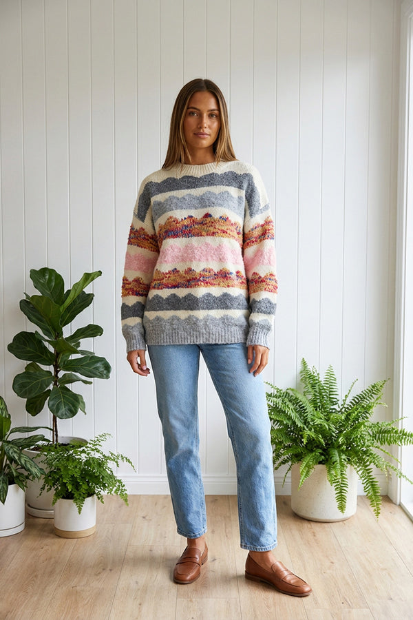 Multi White | Abstract Stripe Knit Relaxed Jumper