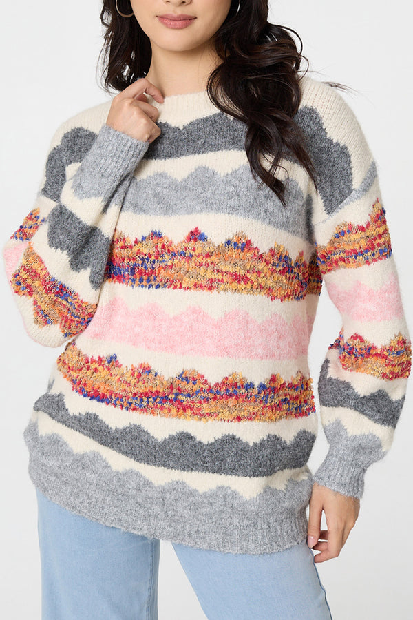 Multi White | Abstract Stripe Knit Relaxed Jumper