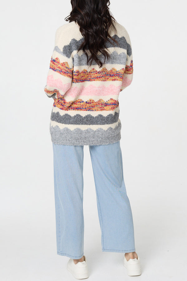 Multi White | Abstract Stripe Knit Relaxed Jumper
