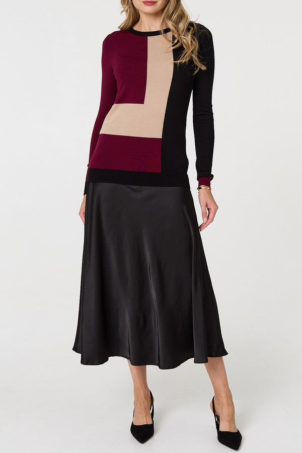 MULTI BLACK| Colour Block Long Sleeve Slim Fit Jumper