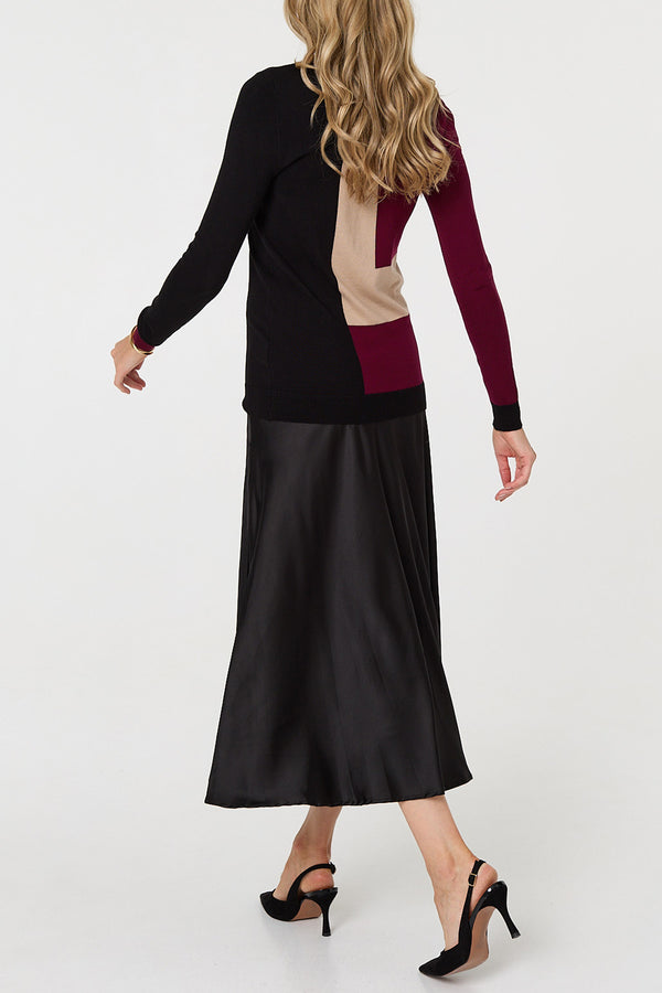 MULTI BLACK| Colour Block Long Sleeve Slim Fit Jumper