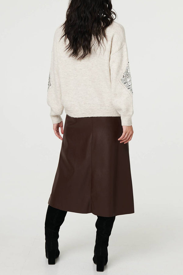 BEIGE | Diamond Sequin Drop Shoulder Jumper