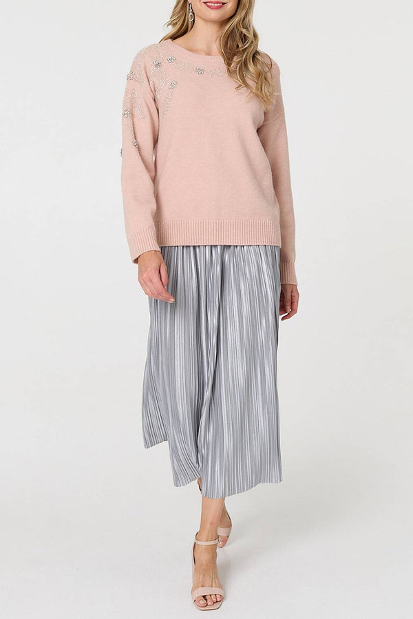 PINK | Floral Sparkle Embellished Jumper