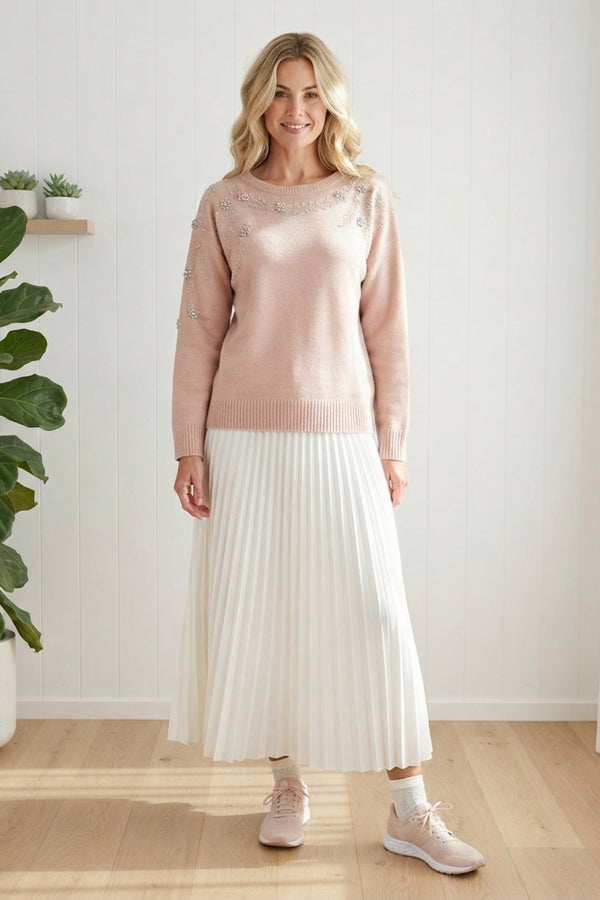 Floral Sparkle Embellished Jumper| PINK